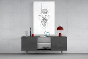 Balance Brain Over Heart White Line Art Glass Wall Art