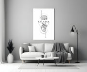 Balance Brain Over Heart White Line Art Glass Wall Art