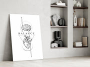 Balance Brain Over Heart White Line Art Glass Wall Art