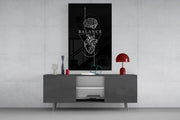 Balance Brain Over Heart Black Line Art Glass Wall Art