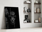 Balance Brain Over Heart Black Line Art Glass Wall Art