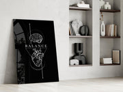 Balance Brain Over Heart Black Line Art Glass Wall Art