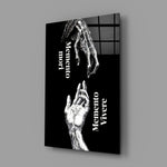 Skeletal and Living Hands Memento Mori Glass Wall Art