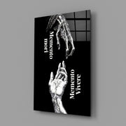 Skeletal and Living Hands Memento Mori Glass Wall Art