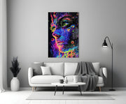 Neon Dot Psychedelic Woman Face Glass Wall Art