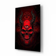Third Eye Red Horned Skull Glass Wall Art