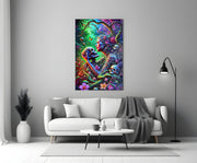 Neon Jungle Flower Goddess Skull Glass Wall Art
