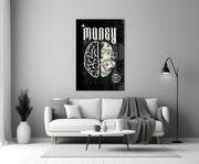 Money Brain Gothic Type Black Glass Wall Art