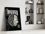 Money Brain Gothic Type Black Glass Wall Art