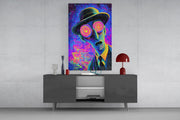 Spiral Eyes Bowler Hat Man Neon Glass Wall Art