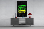 No Limits No Excuses Neon Green Glass Wall Art