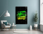 No Limits No Excuses Neon Green Glass Wall Art