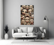 Sepia Theatre Masks Comedy Tragedy Glass Wall Art
