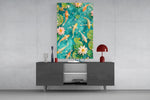 Turquoise Koi Pond Water Lily Glass Wall Art