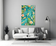 Turquoise Koi Pond Water Lily Glass Wall Art