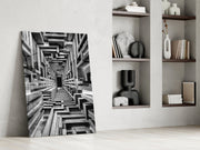 Monochrome Timber Infinity Corridor Glass Wall Art