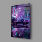 Neon Street Purple Sports Coupe Glass Wall Art