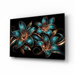 Teal and Copper Lily Trio Glass Wall Art