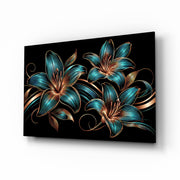 Teal and Copper Lily Trio Glass Wall Art