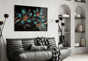 Teal and Copper Lily Trio Glass Wall Art