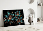 Teal and Copper Lily Trio Glass Wall Art