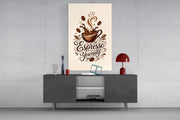 Splashing Espresso Cup Typography Glass Wall Art