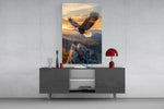 Soaring Bald Eagle Autumn Sunset Glass Wall Art