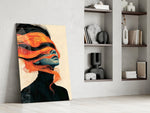 Orange Hair Veil Blue Portrait Glass Wall Art
