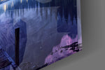 Purple Twilight Lake Dock Glass Wall Art