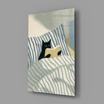 Reading Black Cat Blue Striped Bed Glass Wall Art