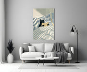 Reading Black Cat Blue Striped Bed Glass Wall Art