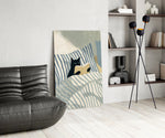 Reading Black Cat Blue Striped Bed Glass Wall Art