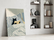 Reading Black Cat Blue Striped Bed Glass Wall Art