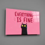 Wide-Eyed Black Cat Pink Humor Glass Wall Art