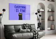 Wide-Eyed Black Cat Purple Humor Glass Wall Art