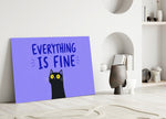 Wide-Eyed Black Cat Purple Humor Glass Wall Art