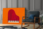 Red Grand Piano Orange Minimalist Glass Wall Art