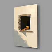 Open Window Reader Sunlit Facade Glass Wall Art