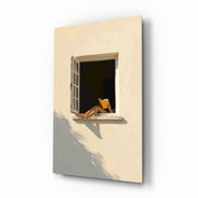 Open Window Reader Sunlit Facade Glass Wall Art