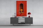 Red Wall Arched Niche Book Reader Glass Wall Art