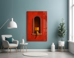 Red Wall Arched Niche Book Reader Glass Wall Art