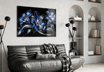 Sapphire Blue and Silver Lilies Glass Wall Art
