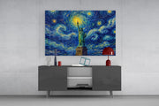 Statue of Liberty Van Gogh Style Glass Wall Art