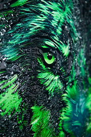 3D-Reliefbild – Mysteriöses Waldwesen – Grün und Schwarz – Luxuriöse Wanddekoration