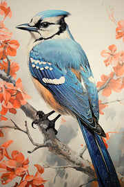 Sapphire Songbird – 3D-Reliefgemälde mit blauen Vögeln und warmen Blütentönen
