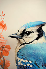 Sapphire Songbird – 3D-Reliefgemälde mit blauen Vögeln und warmen Blütentönen