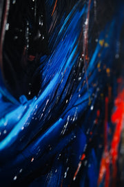 Tableau en relief 3D – Femme stylée avec lunettes de soleil – Safran, bleu & noir – Décoration murale de luxe