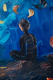 Lunar Serenade – 3D Relief Painting with Moonlight and Blue Tones
