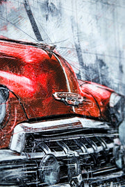 3D Relief Painting – Classic Red Convertible – Red, Black & White – Luxury Wall Decor