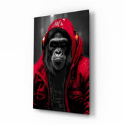 Gelber Regenmantel Kopfhörer Gorilla – Glasbild